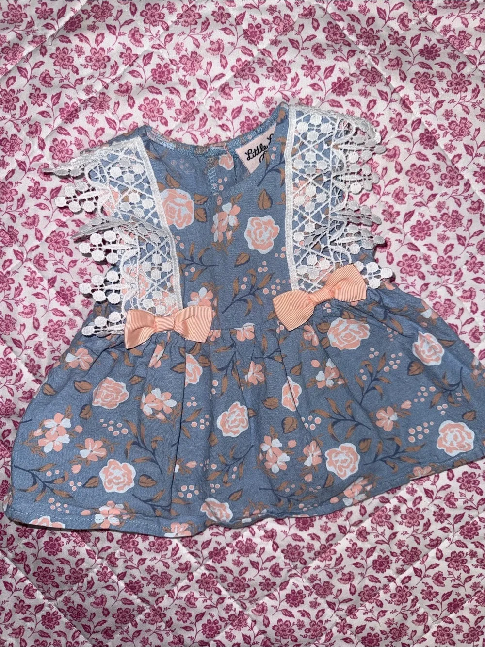 Little Lass 6–9M Blue Floral Lace shirt Baby Girl